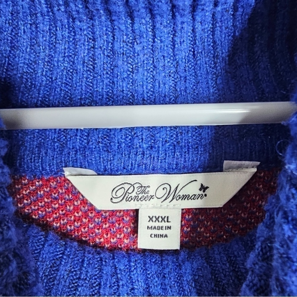 Pioneer Woman XXXL Floral Sweater Bell Sleeves Cowl Neck Blue, Pink & Red - Picture 6 of 7